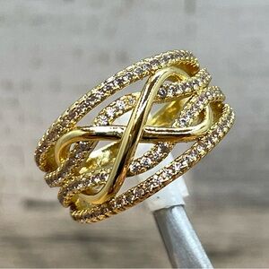 Beautiful Trendy Wide Band White Diamond CZ Gold Tone Plated Ring Band